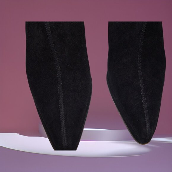 BCBG MAX AZRIA Women’s Italian Leather Lace Back Side Zip Block Heel Suede Boots - Picture 3 of 4